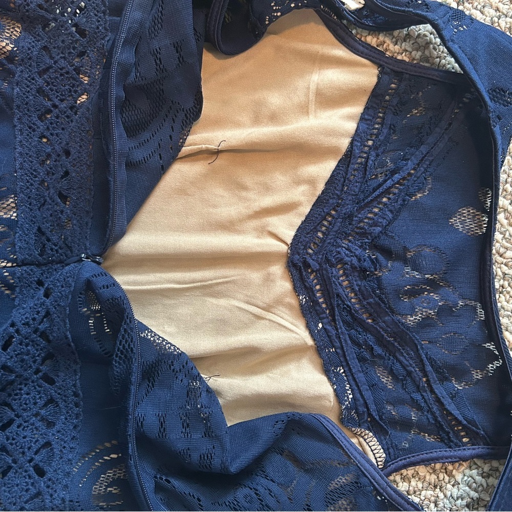 Rebellion Navy Blue Floral Lace Fit and Flare Dress Medium - Picture 11 of 15